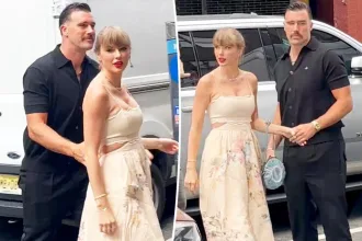 Travis Kelce and Taylor Swift spotted at model Karen Elson’s wedding at NYC’s Electric Lady Studios.