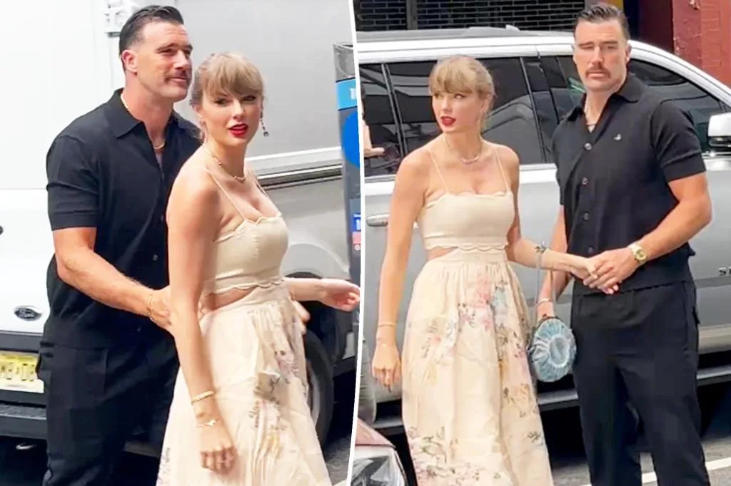 Travis Kelce and Taylor Swift spotted at model Karen Elson’s wedding at NYC’s Electric Lady Studios.