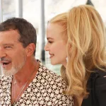 Nicole Kidman in a dress with a risky neckline hugged Antonio Banderas in Venice